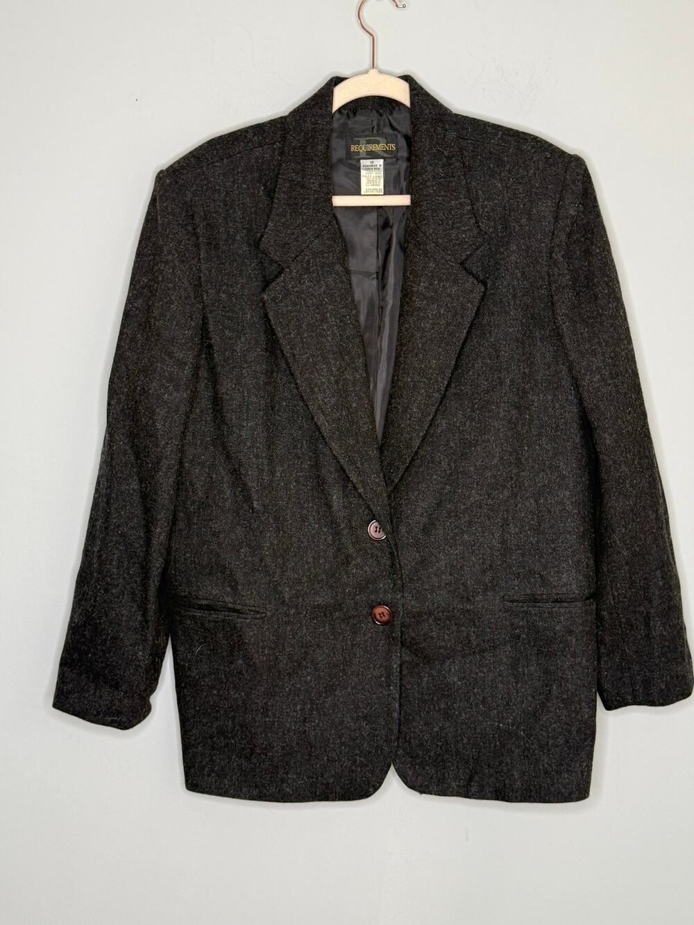 Requirements Charcoal Gray Single Breasted Two Button Womens Wool Blazer Size 18